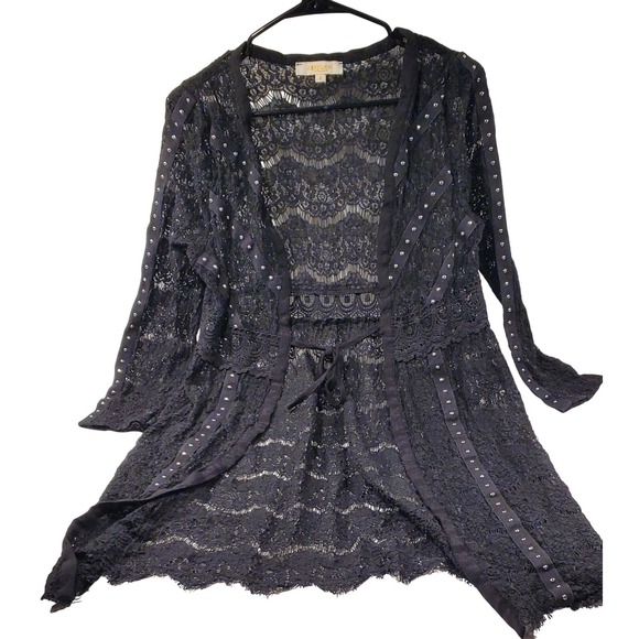Rebellion Sweaters - Rebellion Girls BLACK STUDDED LACE FAUX SUEDE CARDIGAN DUSTER Size Small‎